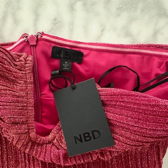 NBD Revolve Phoibe Bodysuit Fuchsia Pink NEW Small Glitter Strapless Party Glam - Picture 5 of 9